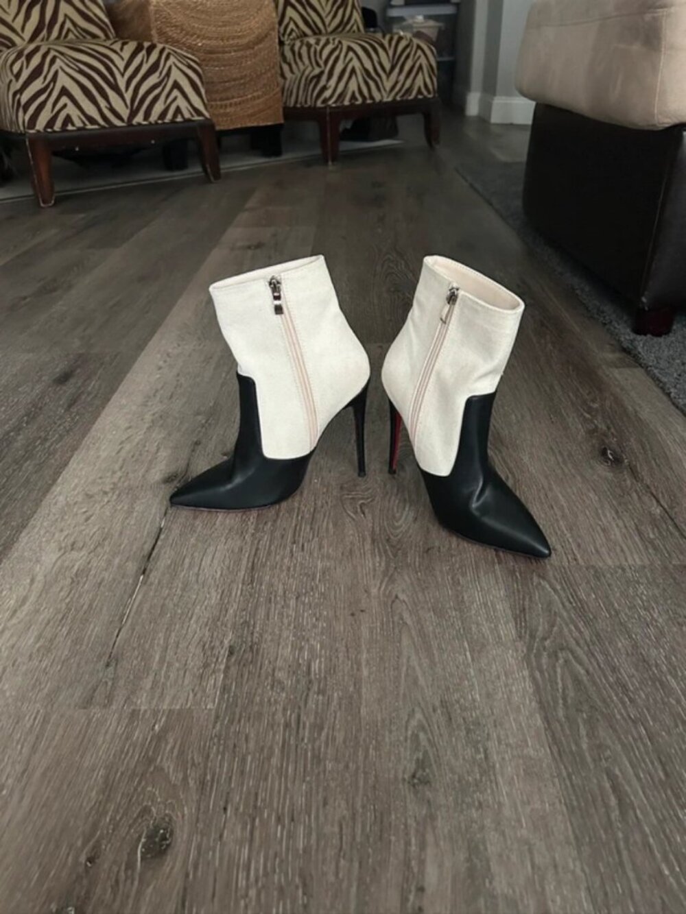 Black & White Vegan Leather and Canvas Boots